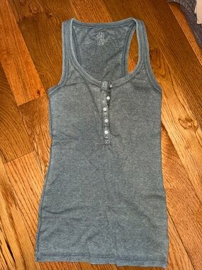 aerie Gray Ribbed Henley Tank with Button Placket